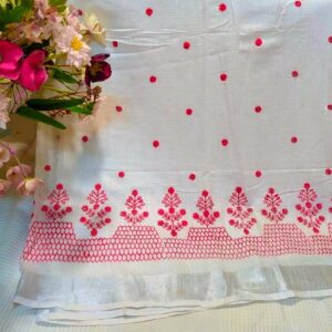 red floral embroidered soft linen cotton saree